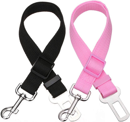 2 Packs Adjustable Length Pet Dog Cat Car Seat Belt Pet Seat Belt Pet Accessories for Dogs Cats and Pets (Black Pink)