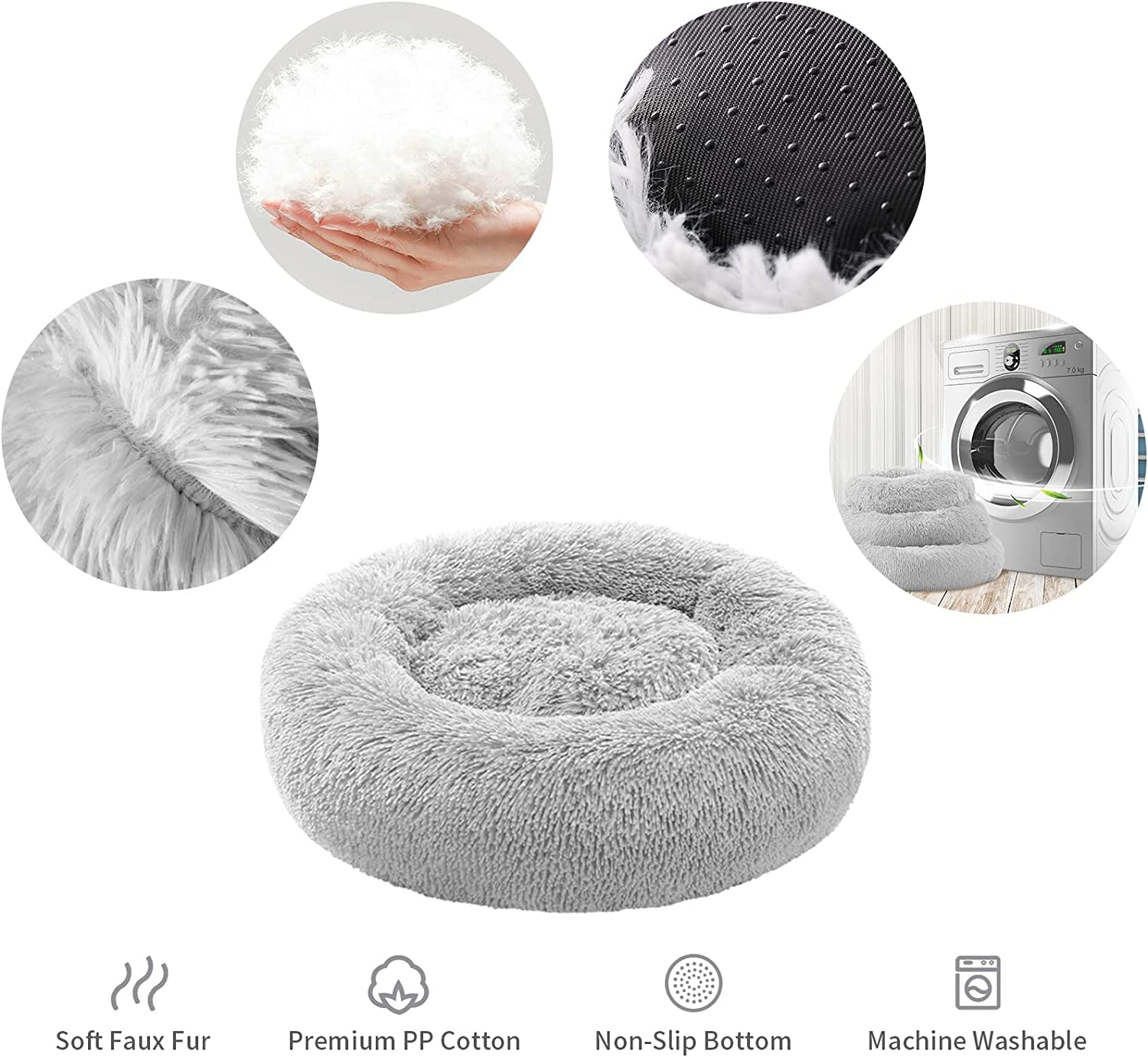 Calming Dog Bed for Dogs Cats Donut Dog Bed Pet Cushion Bed Plush Cat Bed round Anti-Anxiety Dog Bed Orthopedic Dog Bed