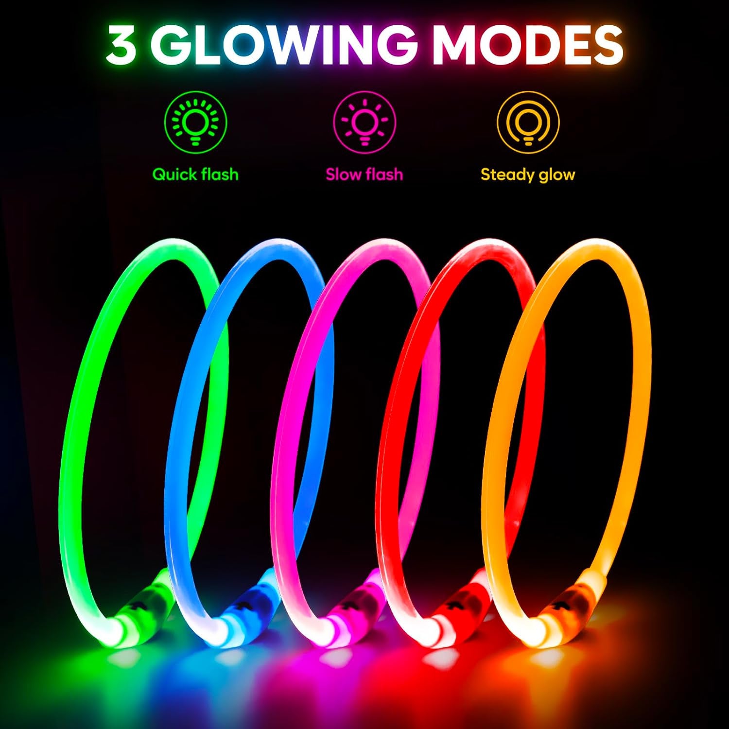 Light up Dog Collars - Rechargeable LED Dog Collar, Waterproof Glow in the Dark Puppy Collar, Lighted Dog Collar Lights for Night Walking (Green)