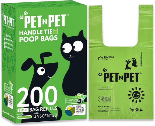 Poop Bags Unscented | Dog Poop Bags with Tie Handles | USDA Certified 38% Biobased Dog Waste Bags | Cat Poop Bags | Durable Dog Bags for Poop | Easy Dispensing 200 Counts Poop Bags for Dogs