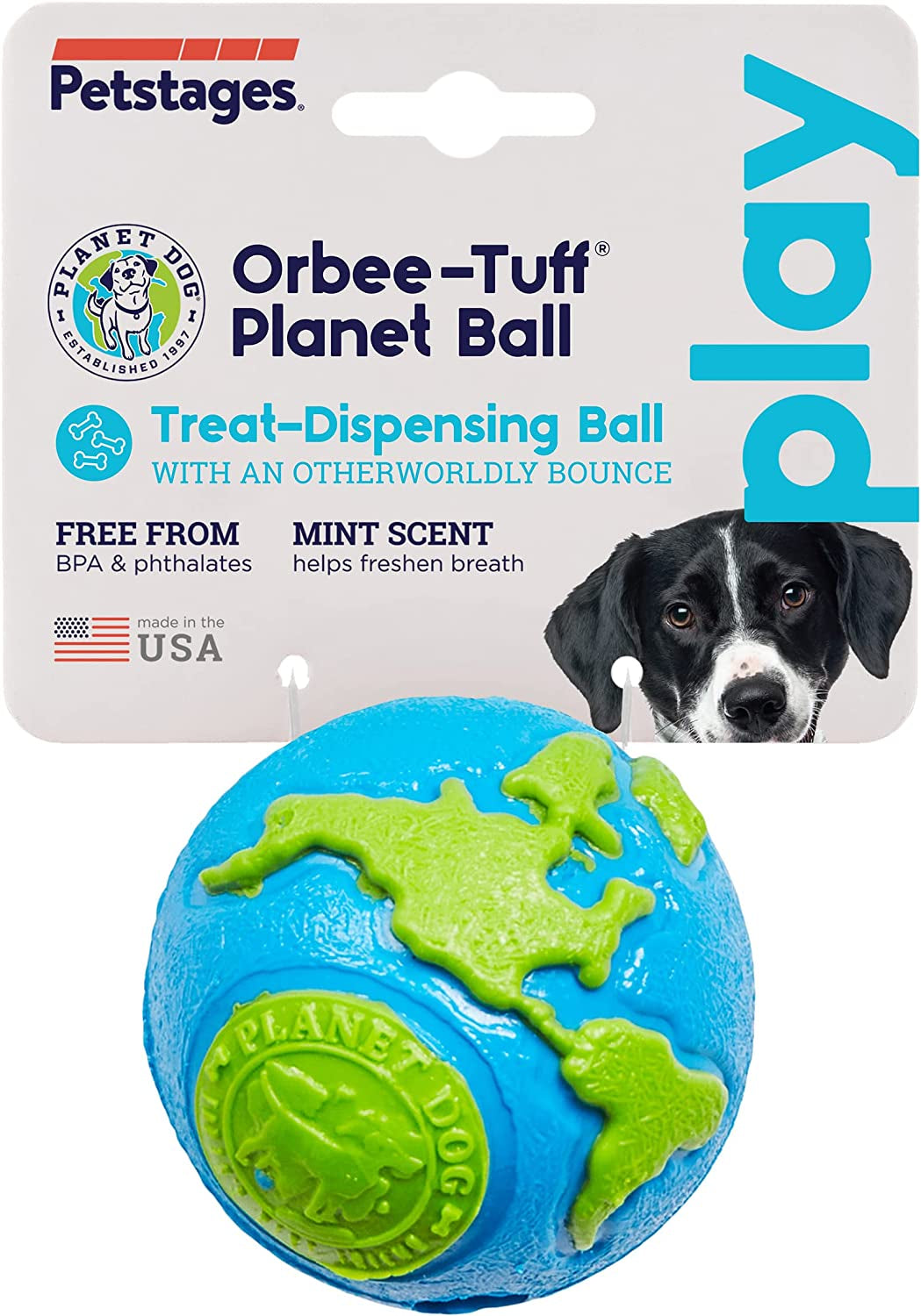 Orbee-Tuff Planet Ball Blue/Green Treat-Dispensing Dog Toy, Medium