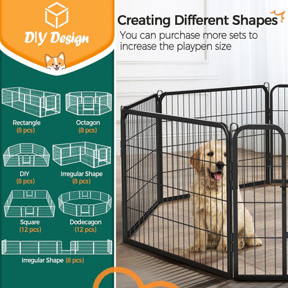 8 Panel 24-Inch Dog Pen Playpen - Heavy Duty Metal Pet Dog Puppy Exercise Fence Fencing Barrier Kennel W/Gate Outdoor Indoor Black