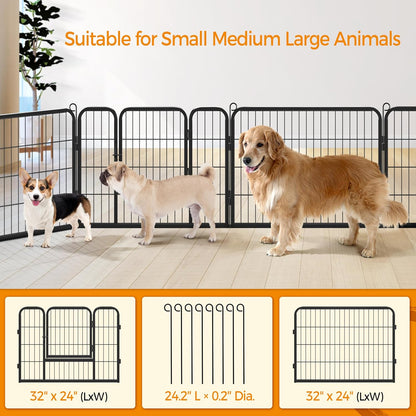 8 Panel 24-Inch Dog Pen Playpen - Heavy Duty Metal Pet Dog Puppy Exercise Fence Fencing Barrier Kennel W/Gate Outdoor Indoor Black