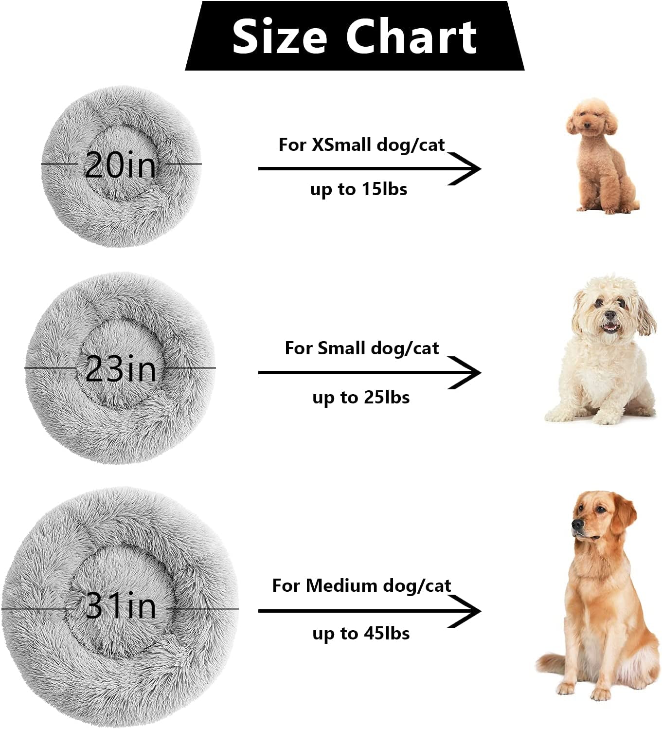 Calming Dog Bed for Dogs Cats Donut Dog Bed Pet Cushion Bed Plush Cat Bed round Anti-Anxiety Dog Bed Orthopedic Dog Bed