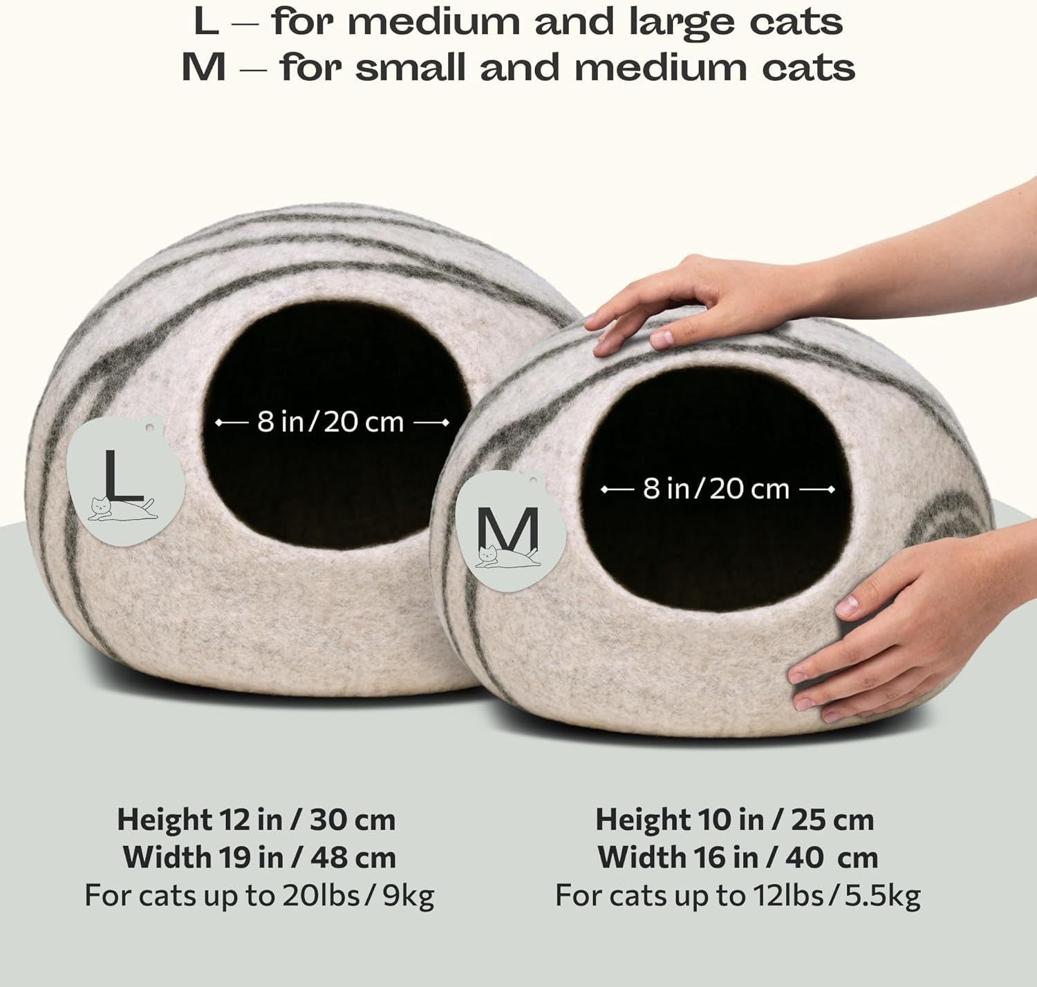 Premium Felt Cat Bed Cave - Handmade 100% Merino Wool Bed for Cats and Kittens (Light Shades) (Medium, Light Grey)