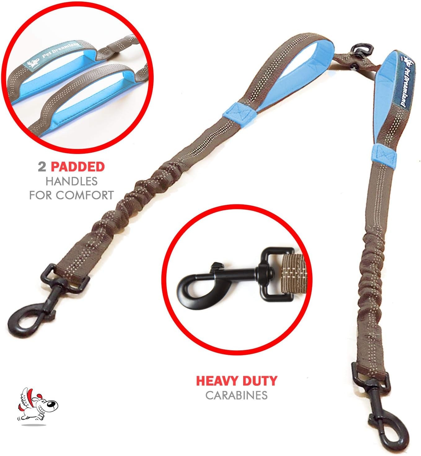 Exquisite Two Dog Leash Splitter | Double Dog Leash for Large Dogs Heavy Duty | No Tangle 2 Dog Leash Coupler | Dual Dog Leash Attachment | Retractable Dual Leashes for 2 Dogs