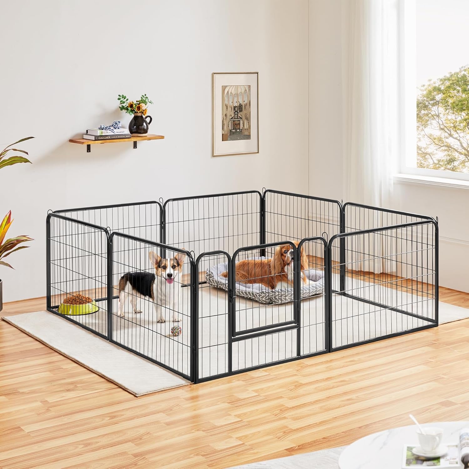 8 Panel 24-Inch Dog Pen Playpen - Heavy Duty Metal Pet Dog Puppy Exercise Fence Fencing Barrier Kennel W/Gate Outdoor Indoor Black