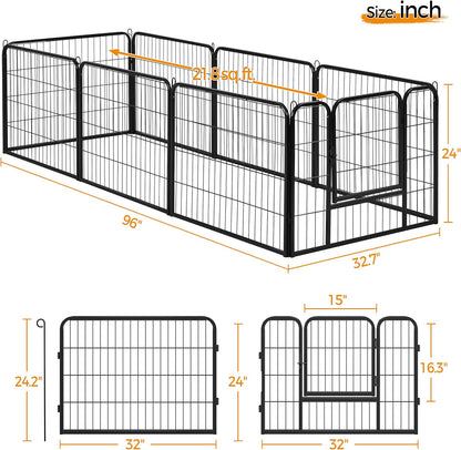 8 Panel 24-Inch Dog Pen Playpen - Heavy Duty Metal Pet Dog Puppy Exercise Fence Fencing Barrier Kennel W/Gate Outdoor Indoor Black