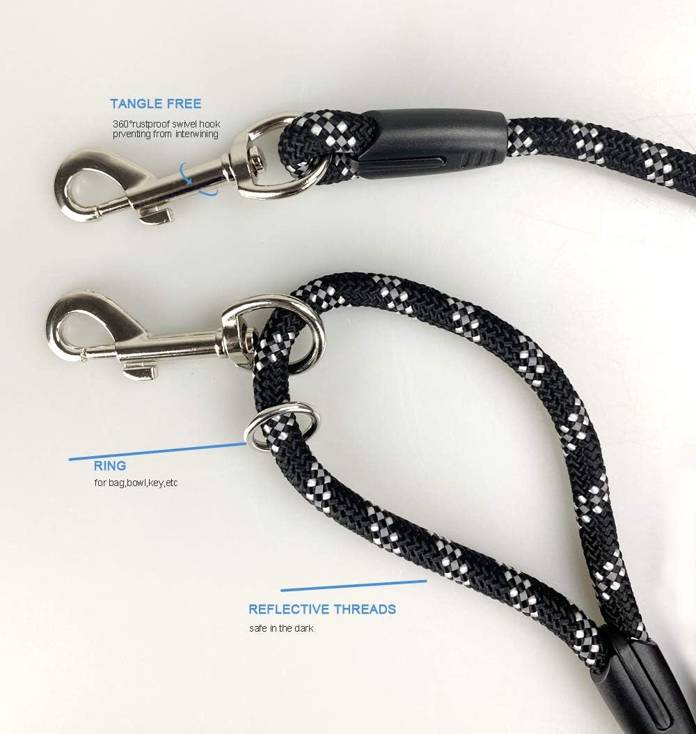 Long Rope Dog Leash for Dog Training 12FT 20FT 30FT 50FT, Reflective Threads Dog Leashes Tie-Out Check Cord Recall Training Agility Lead for Large Medium Small Dogs (10Mm*12Ft, Black)