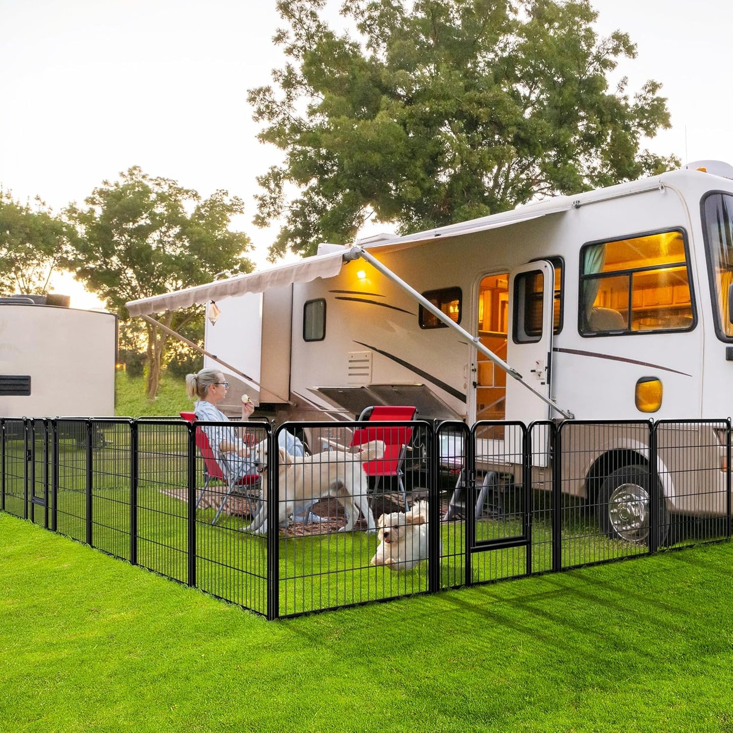 32-Inch Heavy Duty Dog Pen- Foldable Metal 16 Panel Dog Pen Dog Exercise Pen Barrier Kennel Portable Cat Duck Chicken Puppy Fence with Door Outdoor & Indoor Black