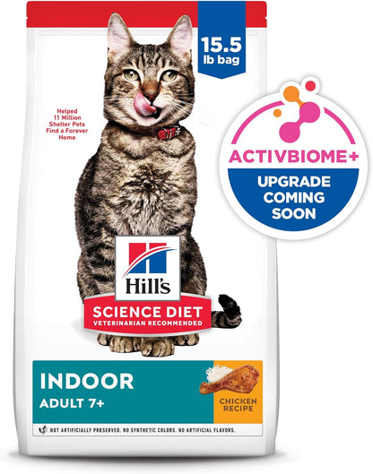 Dry Cat Food, Adult 7+ for Senior Cats, Indoor, Chicken Recipe, 15.5 Lb. Bag