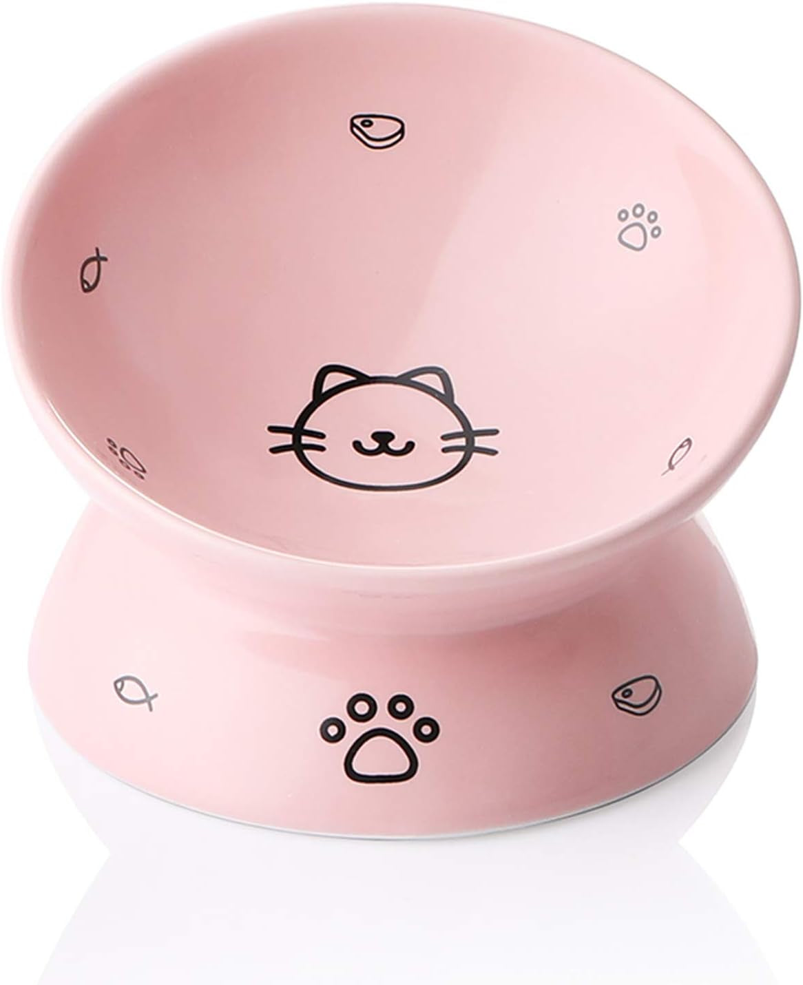 Ceramic Raised Cat Bowls, Slanted Cat Dish Food or Water Bowls, Elevated Porcelain Pet Feeder Bowl Protect Cat'S Spine, Stress Free, Backflow Prevention (Pink)