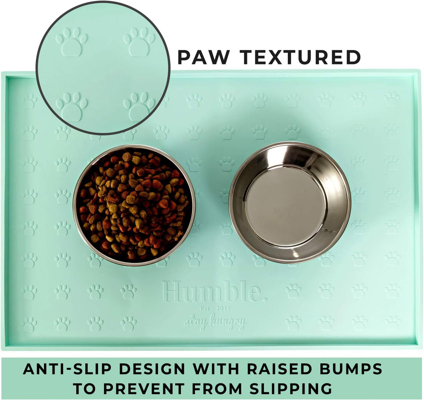 Food Mat Feeding Tray - Non-Slip, Anti-Spill, Raised Dog Food Mat, Easy Clean Waterproof - Premium Quality Silicone - Perfect for Dog Bowl Mat and Cat Feeding Mat Tray, 24" X 16"