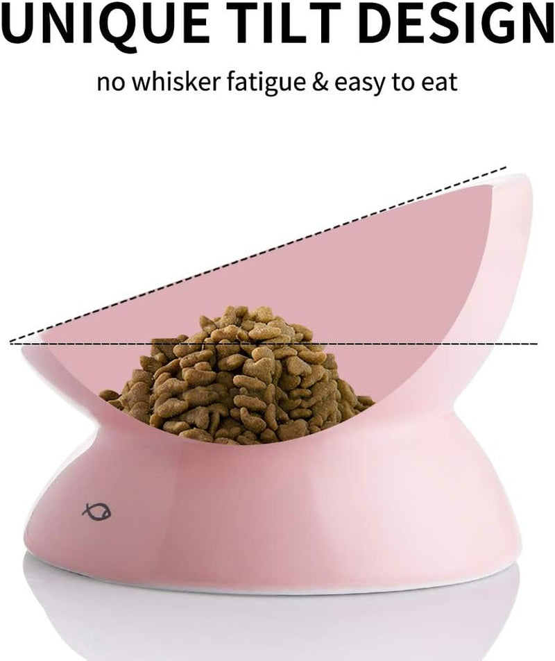 Ceramic Raised Cat Bowls, Slanted Cat Dish Food or Water Bowls, Elevated Porcelain Pet Feeder Bowl Protect Cat'S Spine, Stress Free, Backflow Prevention (Pink)