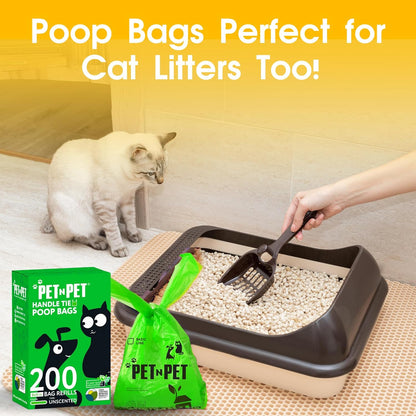 Poop Bags Unscented | Dog Poop Bags with Tie Handles | USDA Certified 38% Biobased Dog Waste Bags | Cat Poop Bags | Durable Dog Bags for Poop | Easy Dispensing 200 Counts Poop Bags for Dogs