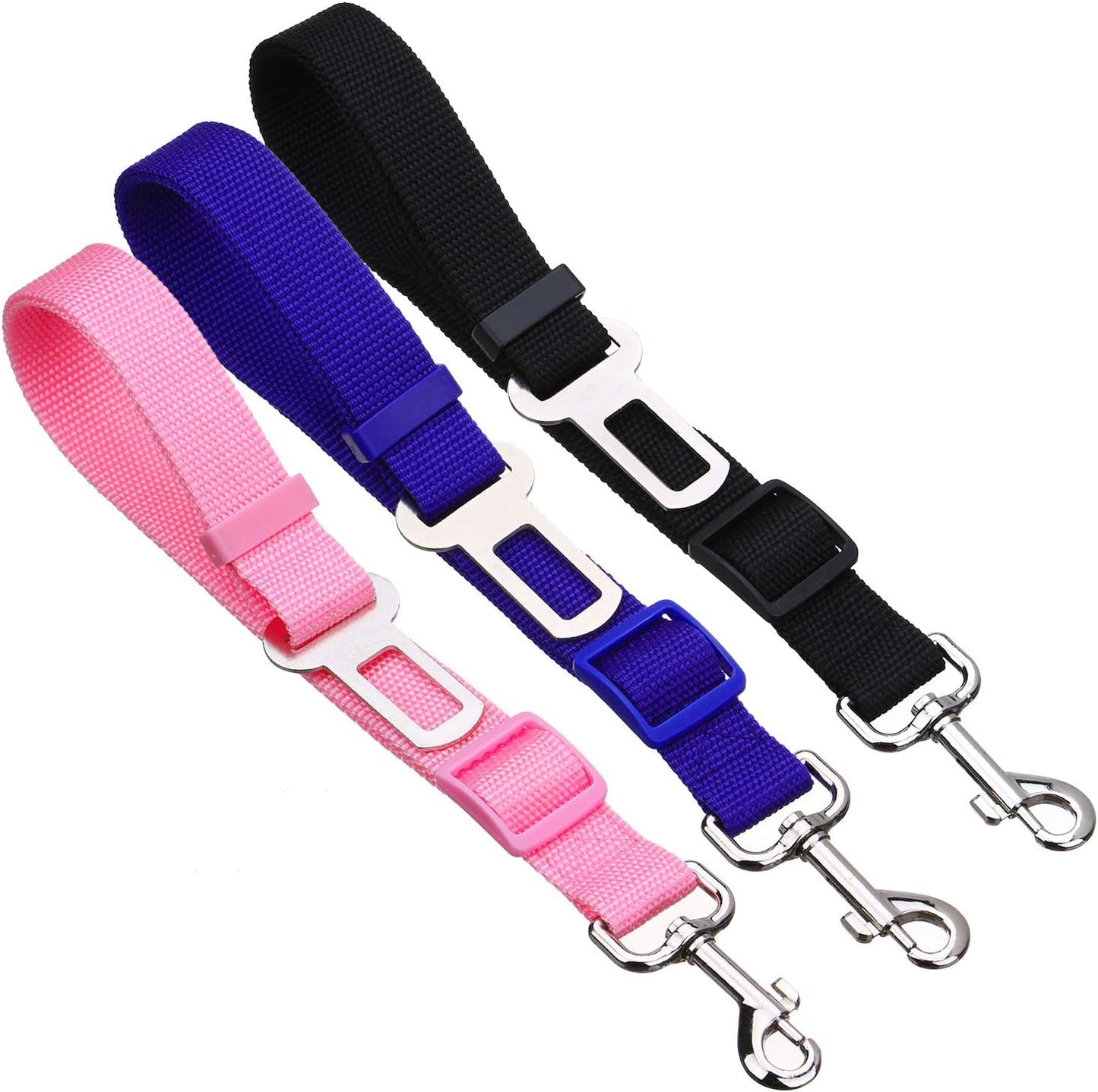 2 Packs Adjustable Length Pet Dog Cat Car Seat Belt Pet Seat Belt Pet Accessories for Dogs Cats and Pets (Black Pink)