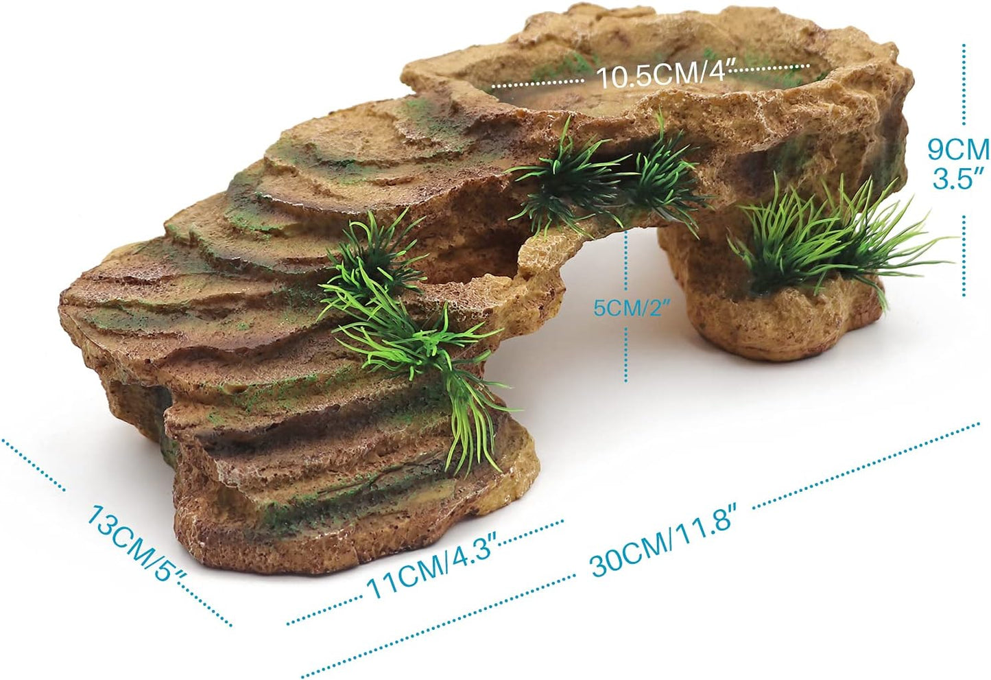 Turtle Basking Platform Reptile Terrarium Hideout Tortoise Resin Rock Hide Cave Habitat Ornament for Bearded Dragon Frogs Lizards Spiders Fish Amphibians Aquarium