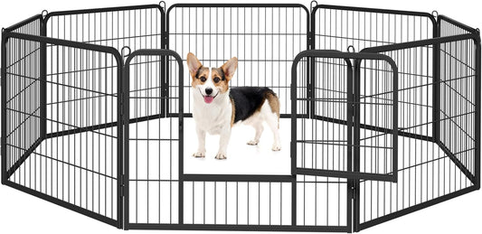 8 Panel 24-Inch Dog Pen Playpen - Heavy Duty Metal Pet Dog Puppy Exercise Fence Fencing Barrier Kennel W/Gate Outdoor Indoor Black